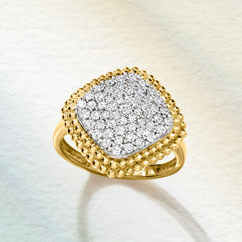 1.00 ct. t.w. Pave Diamond Beaded-Edge Ring in 18kt Gold Over Sterling image number 3