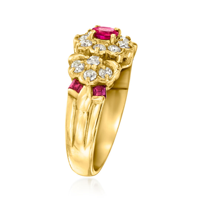 C. 1980 Vintage .50 ct. t.w. Ruby and .48 ct. t.w. Diamond Floral Ring in 18kt Yellow Gold. Size 5.25 image number 2