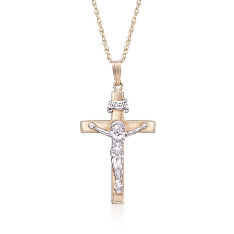 Men's 14kt Two-Tone Gold Crucifix Pendant Necklace. 20&quot; image number 0