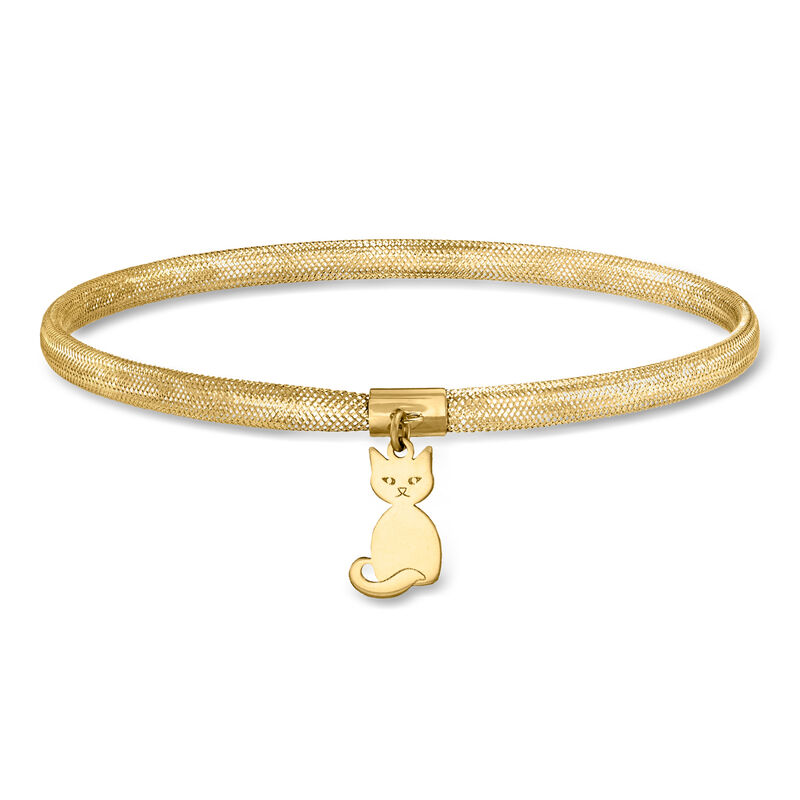 Italian 14kt Yellow Gold Mesh Cat Charm Bracelet image number 0