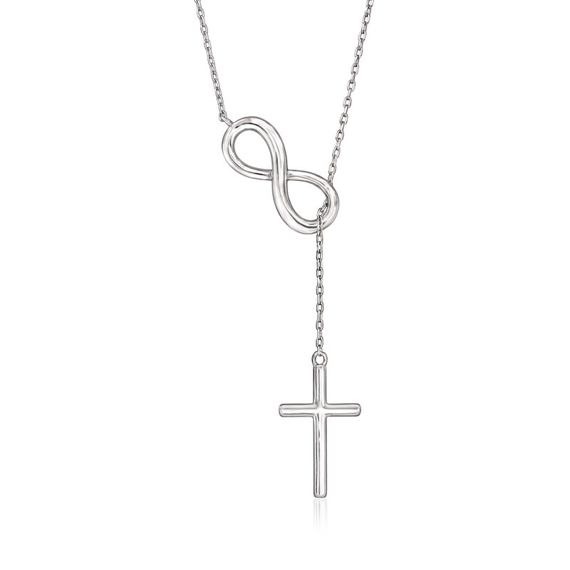 Sterling Silver Cross and Infinity Symbol Drop Necklace. 16&quot; image number 1