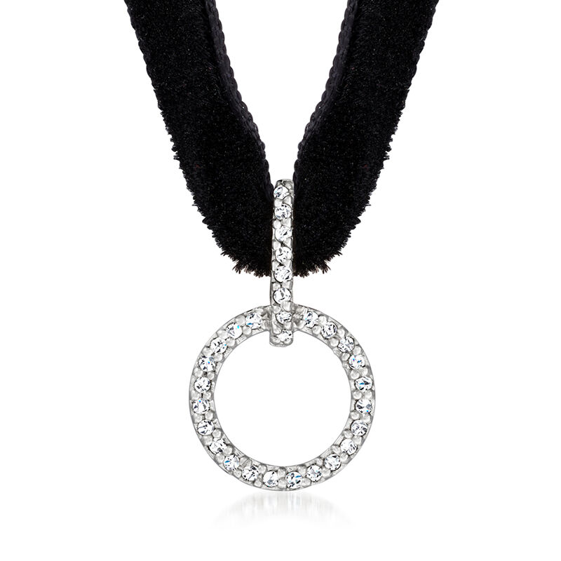 .12 ct. t.w. Diamond Circle Pendant Choker Necklace with Black Velvet Cord and Sterling Silver. 13&quot; image number 2