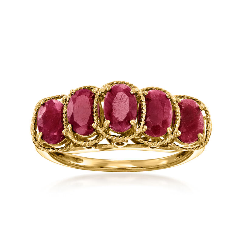 3.00 ct. t.w. Ruby Five-Stone Ring in 18kt Gold Over Sterling image number 0