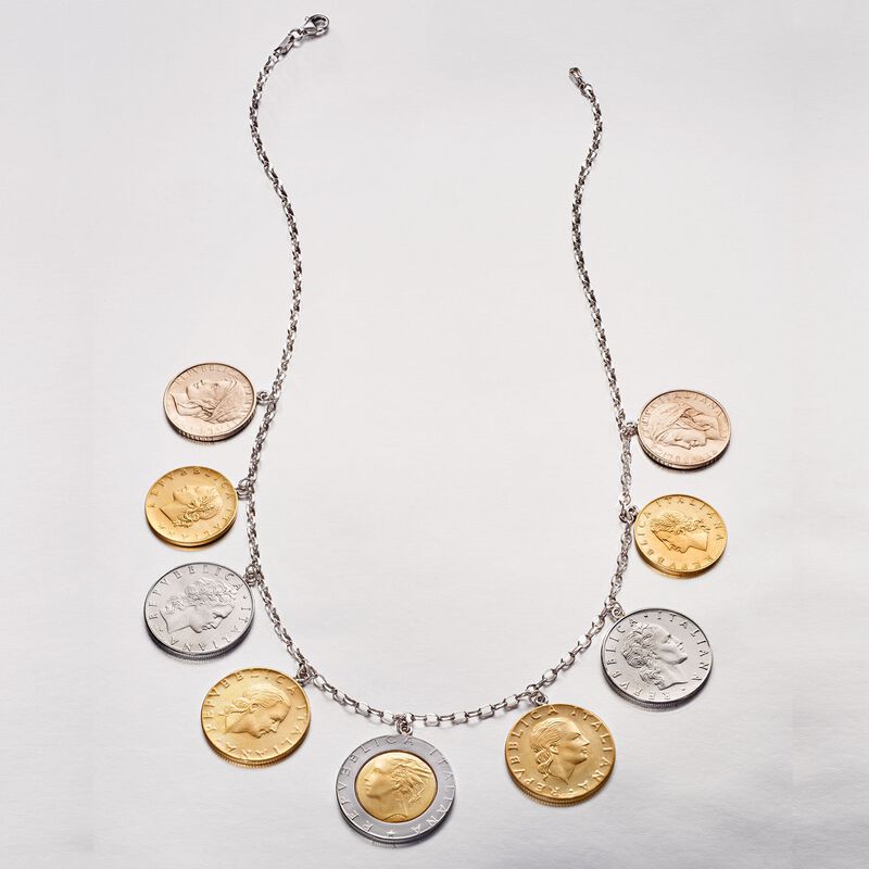Italian Genuine Lira Coin Necklace in Sterling Silver image number 3