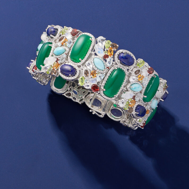 90.00 ct. t.w. Multi-Gemstone Bracelet in Sterling Silver image number 3