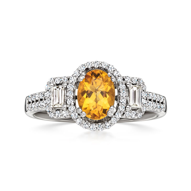 C. 2000 Vintage .90 Carat Citrine Ring with .52 ct. t.w. Diamonds in 14kt White Gold. Size 6.5 image number 0
