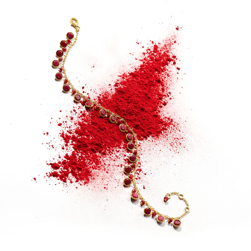 18.00 ct. t.w. Ruby Drop Anklet in 18kt Gold Over Sterling. 9" image number 2