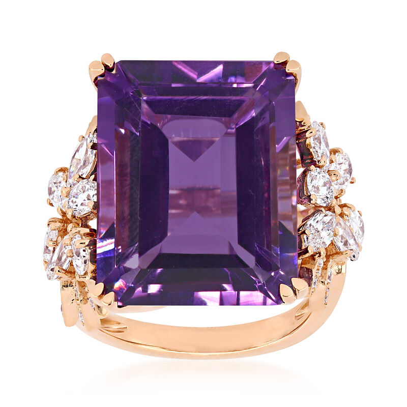 20.00 Carat Amethyst and 1.75 ct. t.w. Diamond Ring in 14kt Rose Gold image number 0
