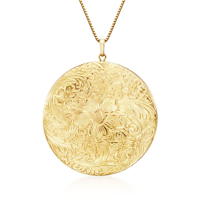 14kt Gold Over Sterling Silver Etched Locket Necklace image number 0