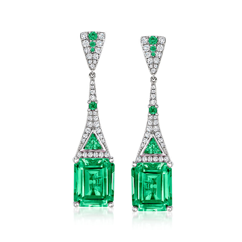 Simulated Emerald and CZ Drop Earrings