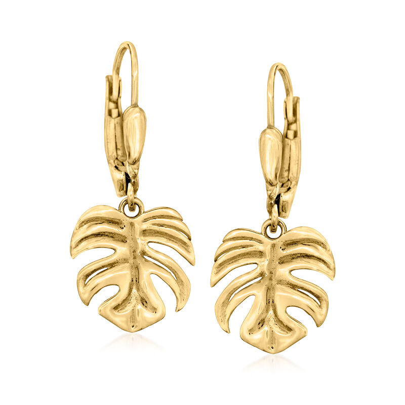 14kt Yellow Gold Monstera Leaf Drop Earrings image number 0