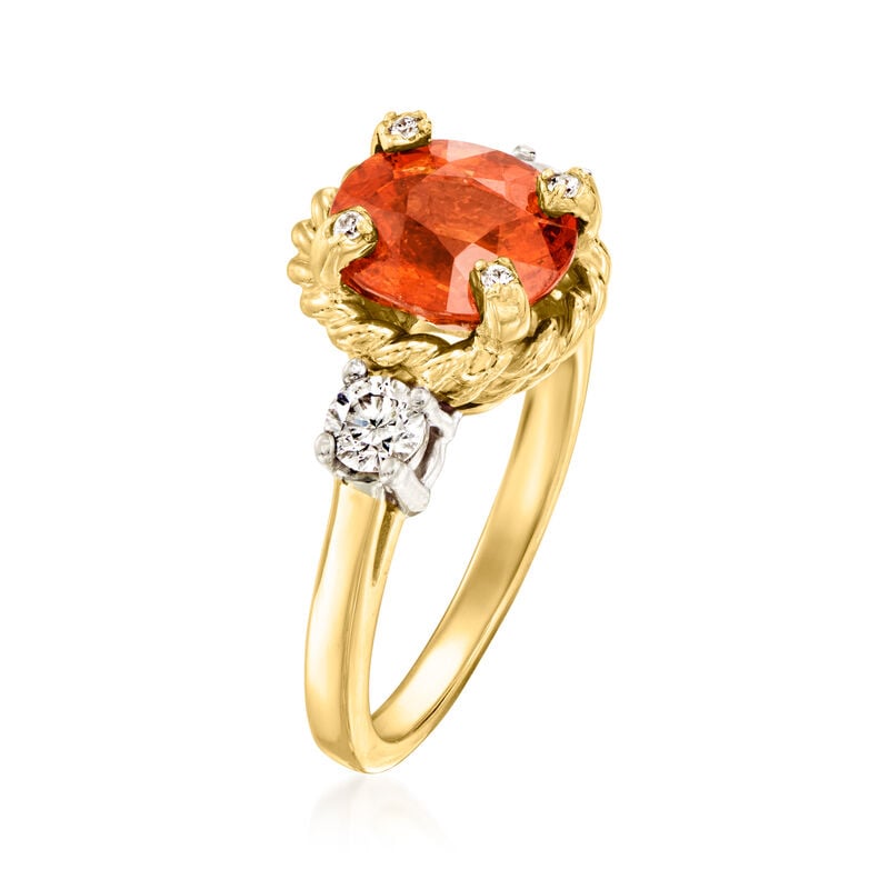 C. 1980 Vintage 2.95 Carat Orange Garnet Ring with .35 ct. t.w. Diamonds in 14kt Two-Tone Gold. Size 5.5 image number 2