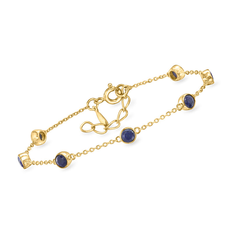 2.50 ct. t.w. Bezel-Set Sapphire Station Bracelet in 18kt Gold Over Sterling. 7&quot; image number 0
