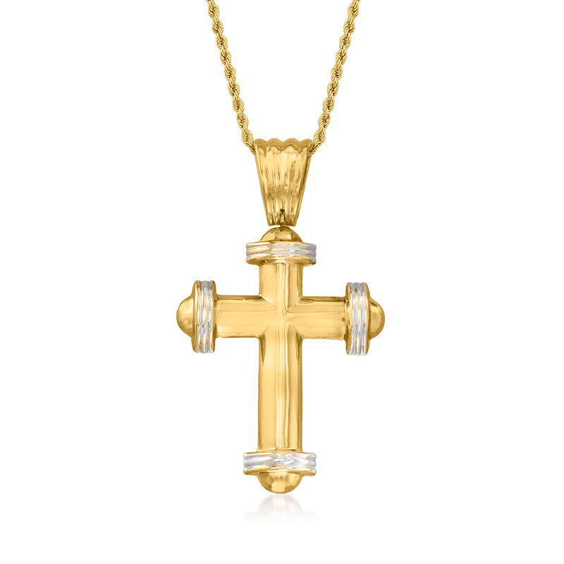 C. 1990 Vintage 14kt Two-Tone Gold Cross Pendant Necklace image number 0