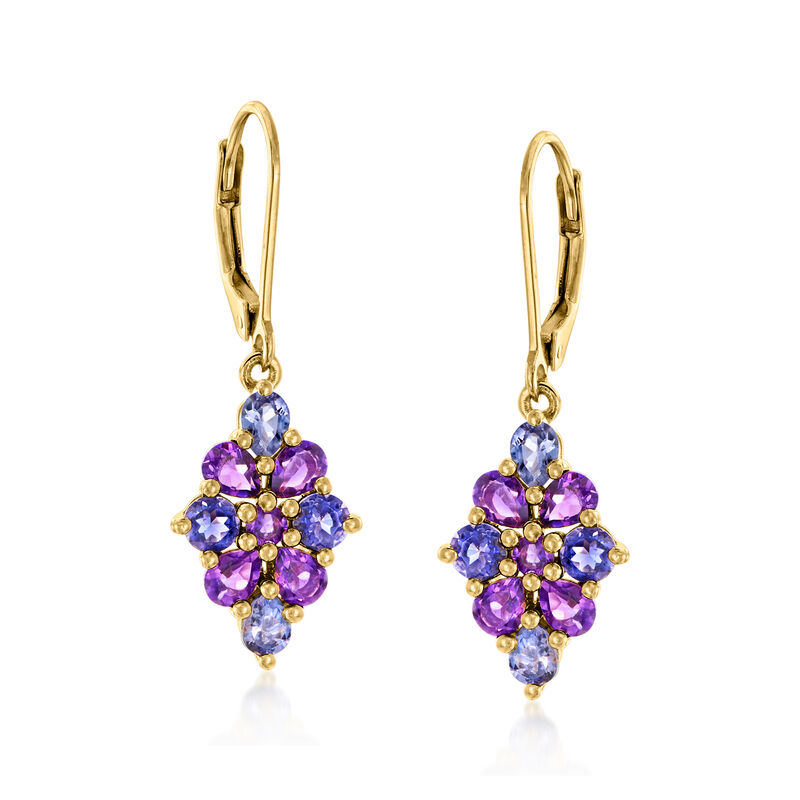 2.10 ct. t.w. Multi-Gemstone Floral Cluster Drop Earrings in 18kt Gold Over Sterling  image number 0