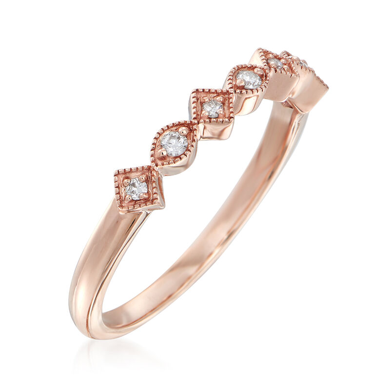 14kt Rose Gold Milgrain Ring with Diamond Accents image number 2