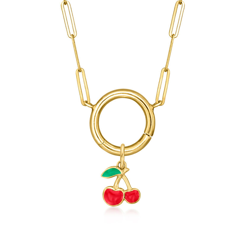 Red and Green Enamel Cherries Charm in 14kt Yellow Gold  image number 3