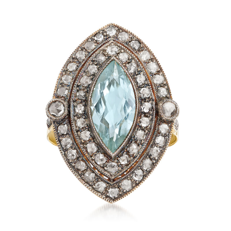 C. 1980 Vintage 1.71 Carat Aquamarine and 1.06 ct. t.w. Diamond Ring in Sterling Silver and 18kt Yellow Gold image number 0