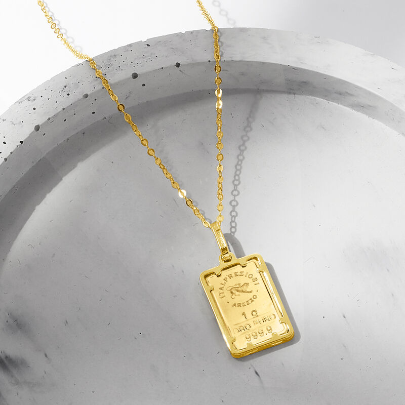 Italian 24kt Yellow Gold Chimera of Arezzo One-Gram Ingot Pendant Necklace with 14kt Yellow Gold Frame image number 3