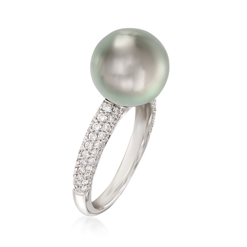 Mikimoto &quot;Classic&quot; 11mm A+ South Sea Pearl and .66 ct. t.w. Diamond Ring in 18kt White Gold. Size 6.5 image number 2