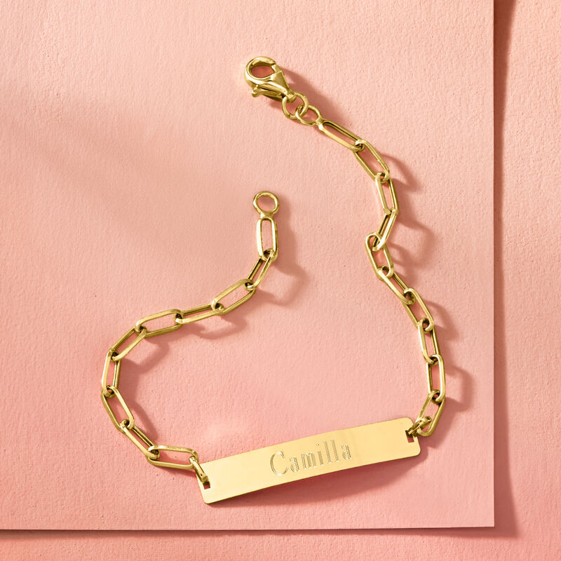 14kt Yellow Gold Paper Clip Link Personalized ID Bracelet image number 2