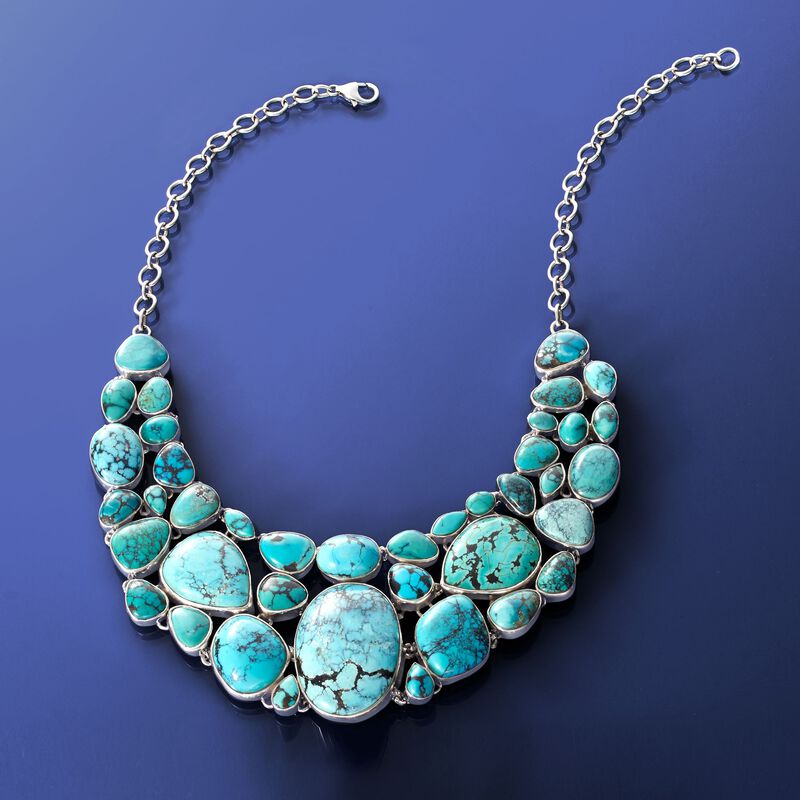 Turquoise Bib Necklace in Sterling Silver image number 3