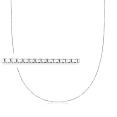 1mm 14kt White Gold Box-Chain Necklace