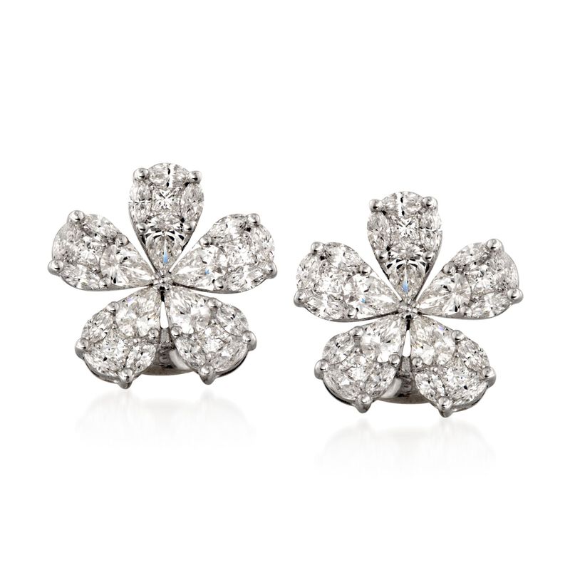 Simon G. 2.32 ct. t.w. Floral Diamond Stud Earrings in 18kt White Gold image number 0