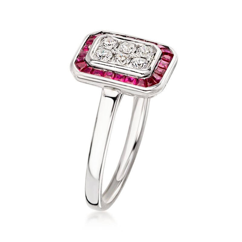 C. 1990 Vintage .60 ct. t.w. Ruby Ring with .30 ct. t.w. Diamonds in 14kt White Gold. Size 6.25 image number 2