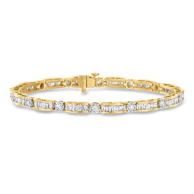 3.00 ct. t.w. Baguette and Round Diamond Bracelet in 18kt Gold Over Sterling