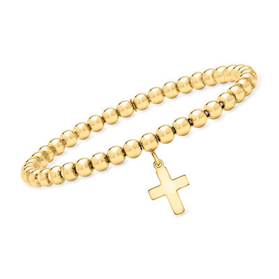 Italian 18kt Gold Vermeil Cross and 5mm Bead Stretch Bracelet