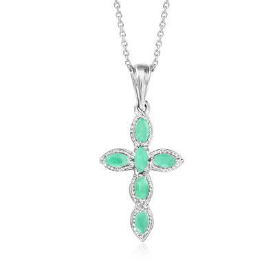 .70 ct. t.w. Emerald Cross Pendant Necklace in Sterling Silver