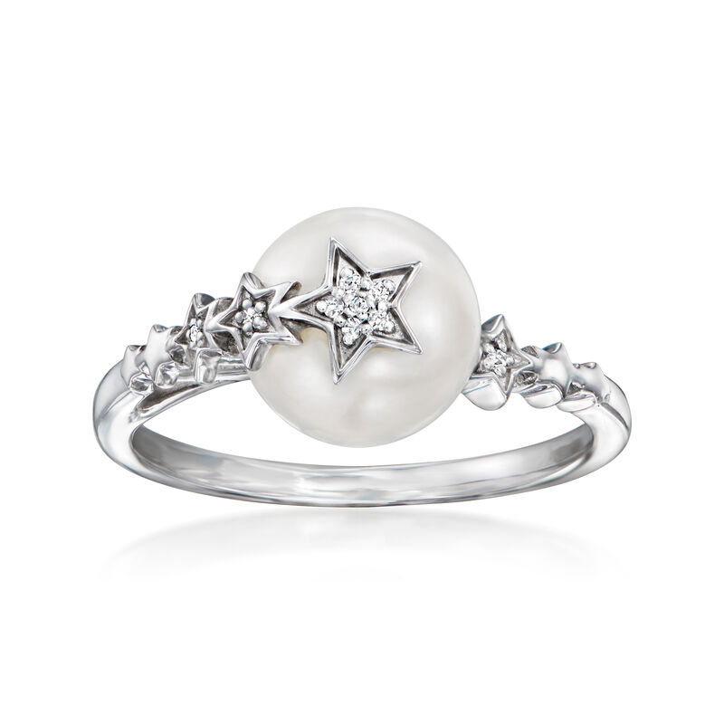 8.5-9mm Cultured Pearl Star Ring with Diamonds in Sterling Silver image number 0