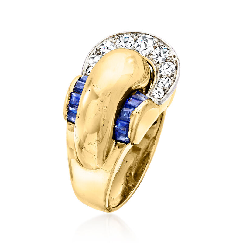 C. 1980 Vintage 1.20 ct. t.w. Sapphire and .55 ct. t.w. Diamond Buckle Ring in 18kt Yellow Gold. Size 7.5 image number 2