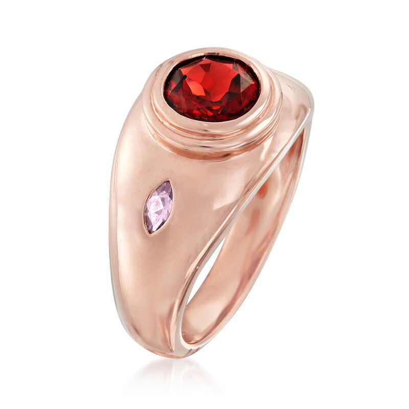 1.20 Carat Garnet and .10 ct. t.w. Amethyst Ring in 18kt Rose Gold Over Sterling image number 2