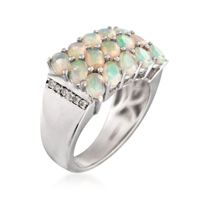 Ethiopian Opal and .10 ct. t.w. White Topaz Ring in Sterling Silver image number 2