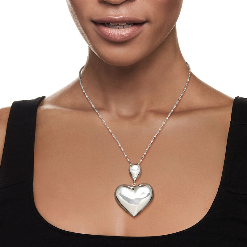 Italian Sterling Silver Puffed Heart Pendant Necklace  image number 1