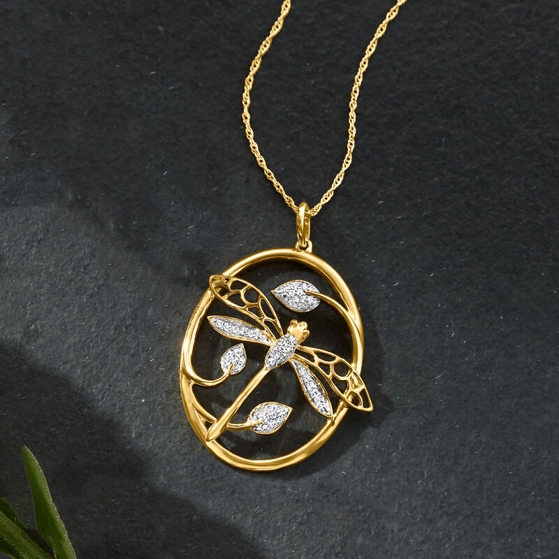 .10 ct. t.w. Diamond Dragonfly Pendant Necklace in 18kt Gold Over Sterling image number 2
