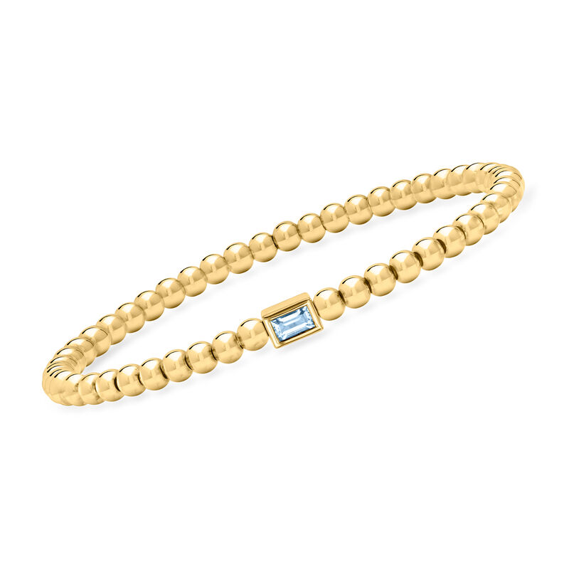 .30 Carat Lab-Grown Aquamarine and 18kt Gold Vermeil Bead Stretch Bracelet. 7&quot; image number 0