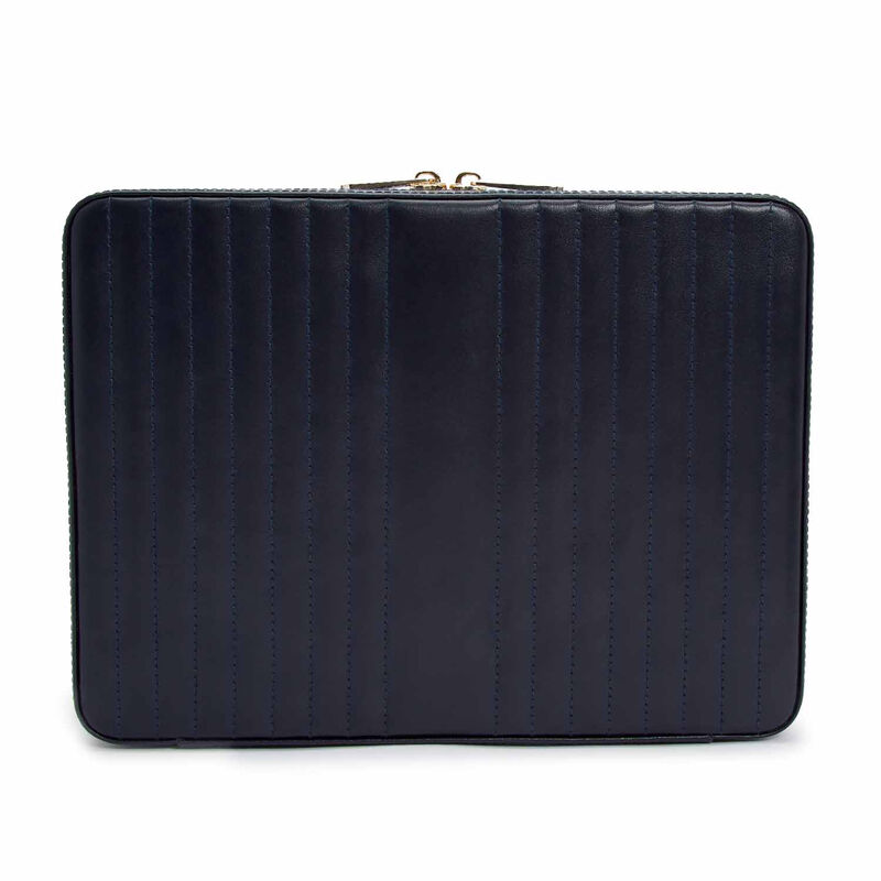 WOLF &quot;Maria&quot; Navy Leather Large Jewelry Zip Case image number 5