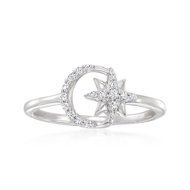 .10 ct. t.w. Diamond Moon and Star Ring in Sterling Silver image number 0