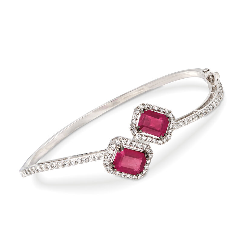 5.00 ct. t.w. Ruby and 1.59 ct. t.w. Diamond Hinged Bypass Bracelet in 18kt White Gold image number 0
