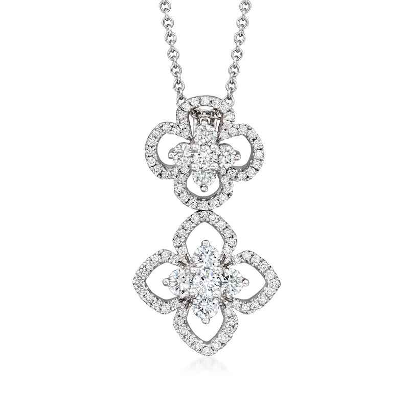 C. 2000 Vintage 1.55 ct. t.w. Diamond Flower Drop Pendant Necklace in 14kt and 18kt White Gold. 16&quot; image number 0