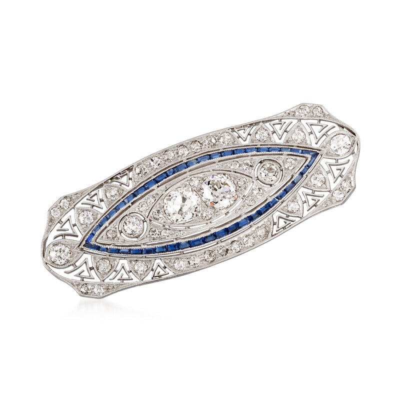 C. 1940 Vintage 2.90 ct. t.w. Diamond and .50 ct. t.w. Synthetic Sapphire Pin in Platinum image number 0