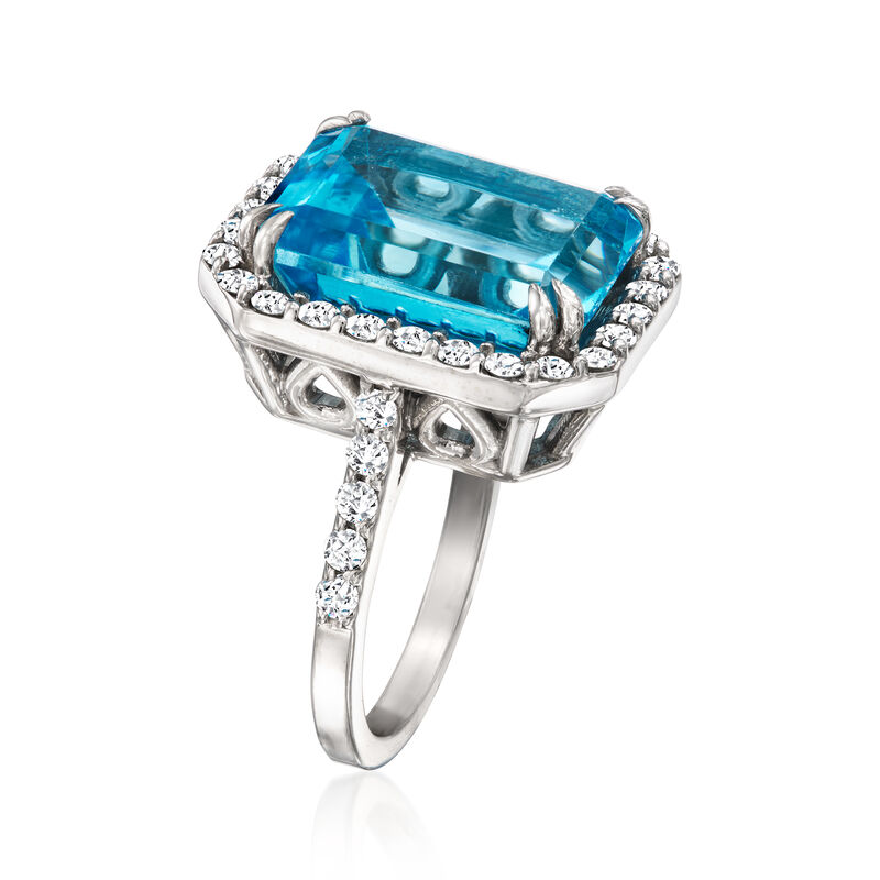 C. 1990 Vintage 15.50 Carat Swiss Blue Topaz Ring with 1.25 ct. t.w. Diamonds in 14kt White Gold. Size 6.5 image number 2