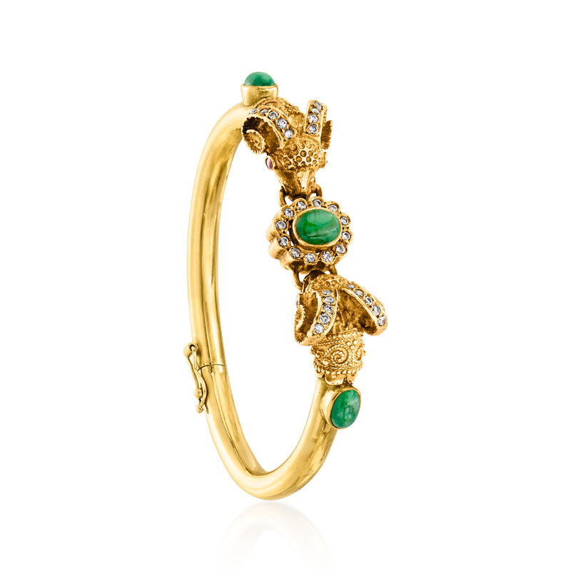 C. 1970 Vintage Lalaounis 2.57 ct. t.w. Multi-Gemstone and .80 ct. t.w. Diamond Double Ram Head Bangle Bracelet in 18kt Yellow Gold image number 2