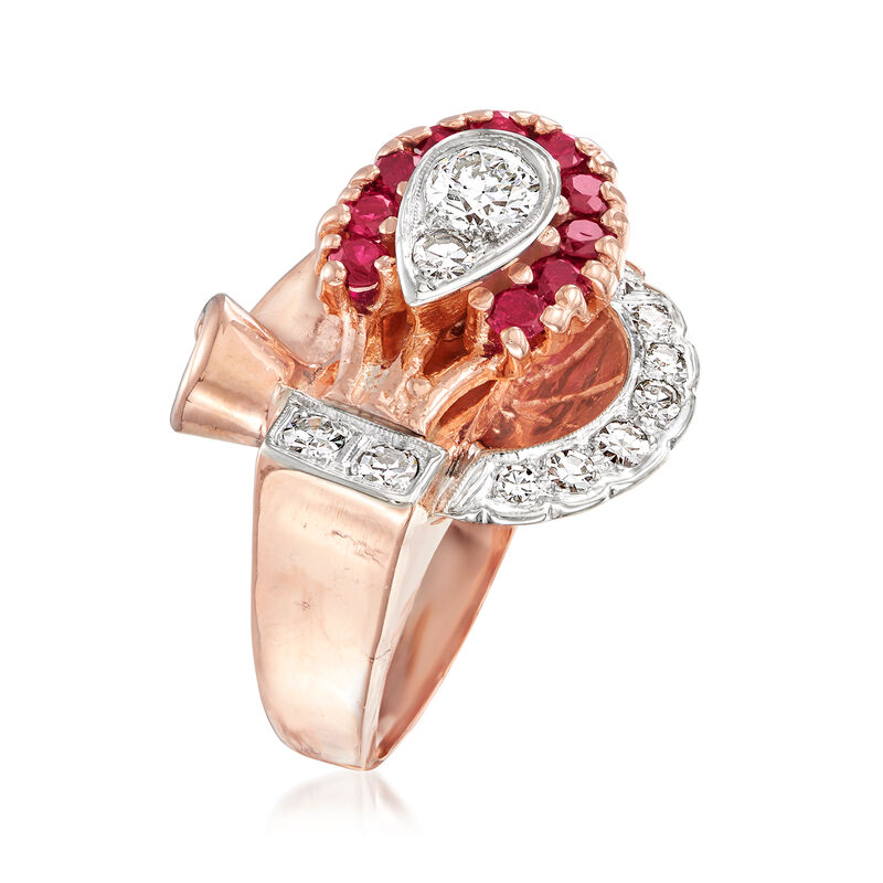 C. 1980 Vintage 1.30 ct. t.w. Lab-Grown Ruby Swirl Ring with .70 ct. t.w. Diamonds in 14kt Two-Tone Gold. Size 5.5 image number 2