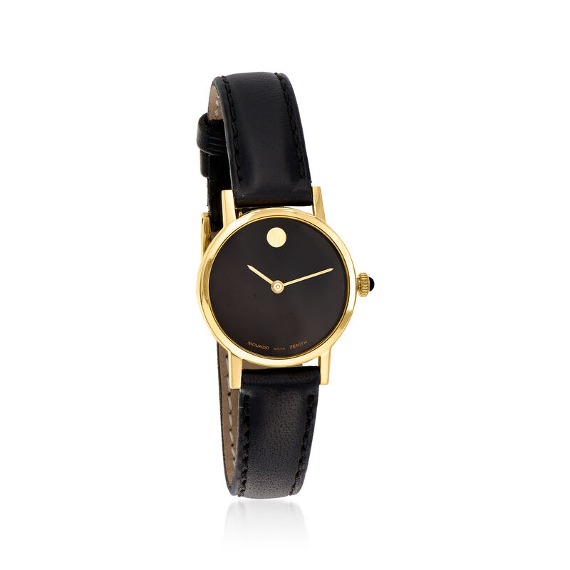 C. 1980 Vintage Movado 14kt Yellow Gold Watch with Black Leather Strap image number 0