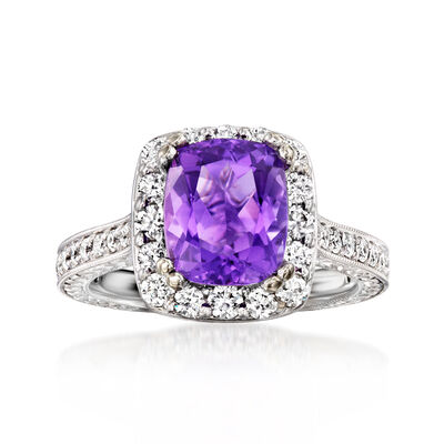 C. 2020 Vintage 2.35 Carat Amethyst Ring with 1.10 ct. t.w. Diamonds in 14kt White Gold