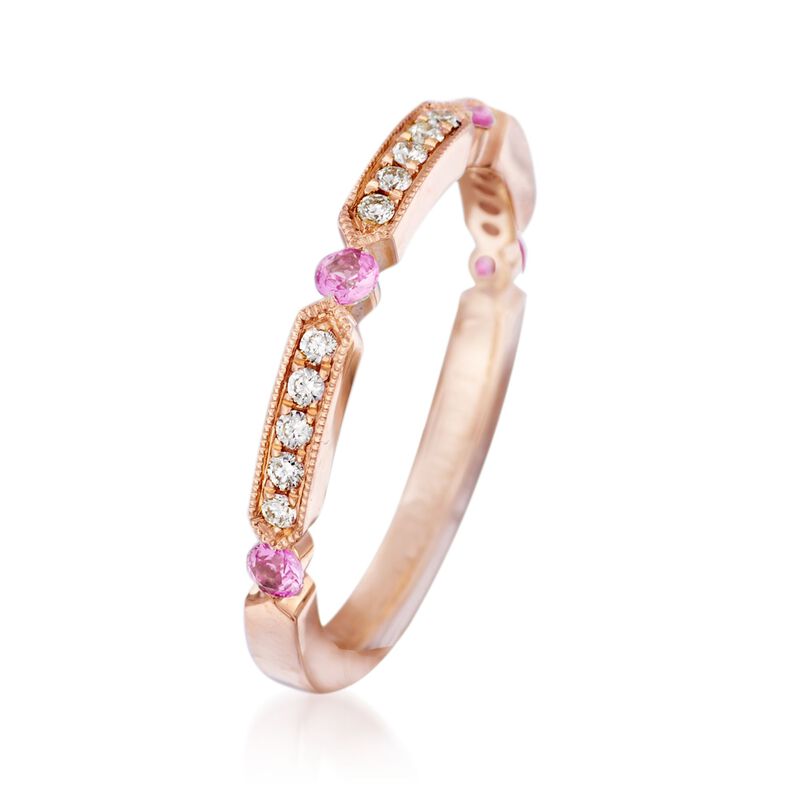 Henri Daussi .21 ct. t.w. Pink Sapphire and Diamond Wedding Ring in 14kt Rose Gold image number 2